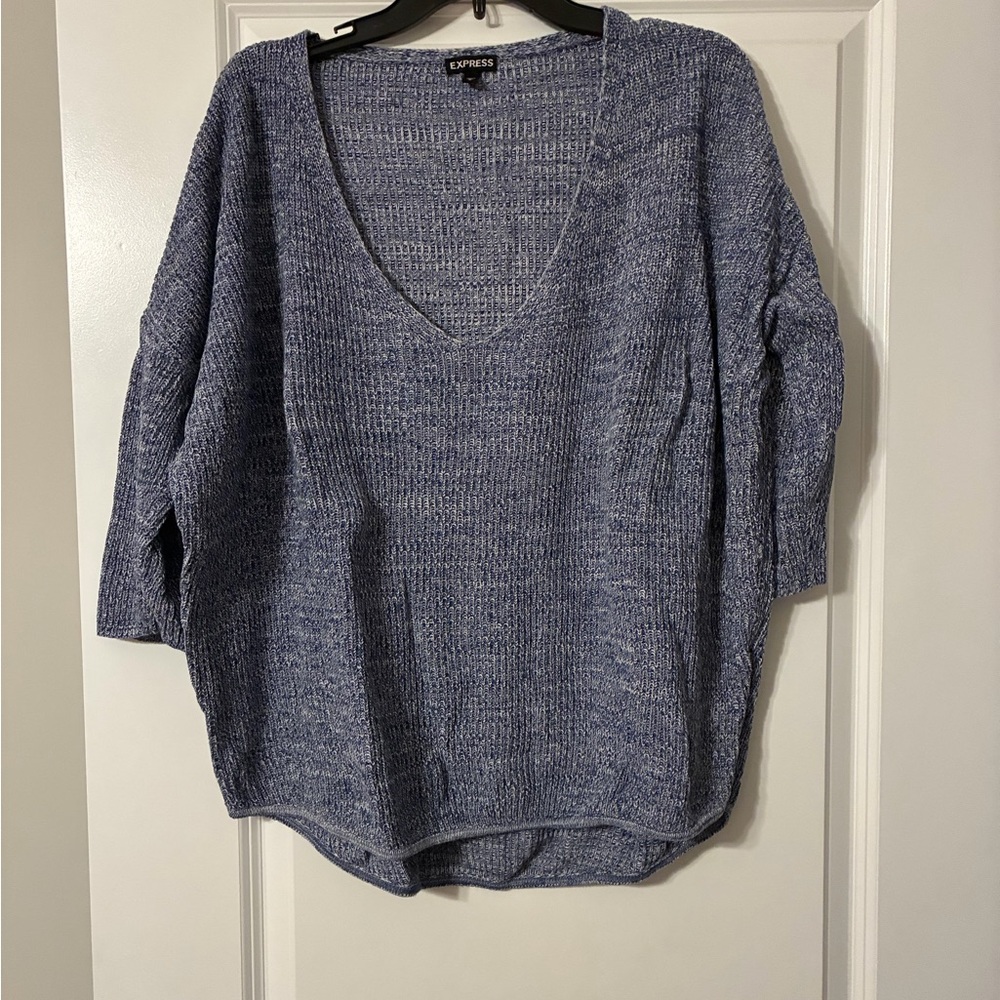 Express Heathered Blue V-Neck Sweater